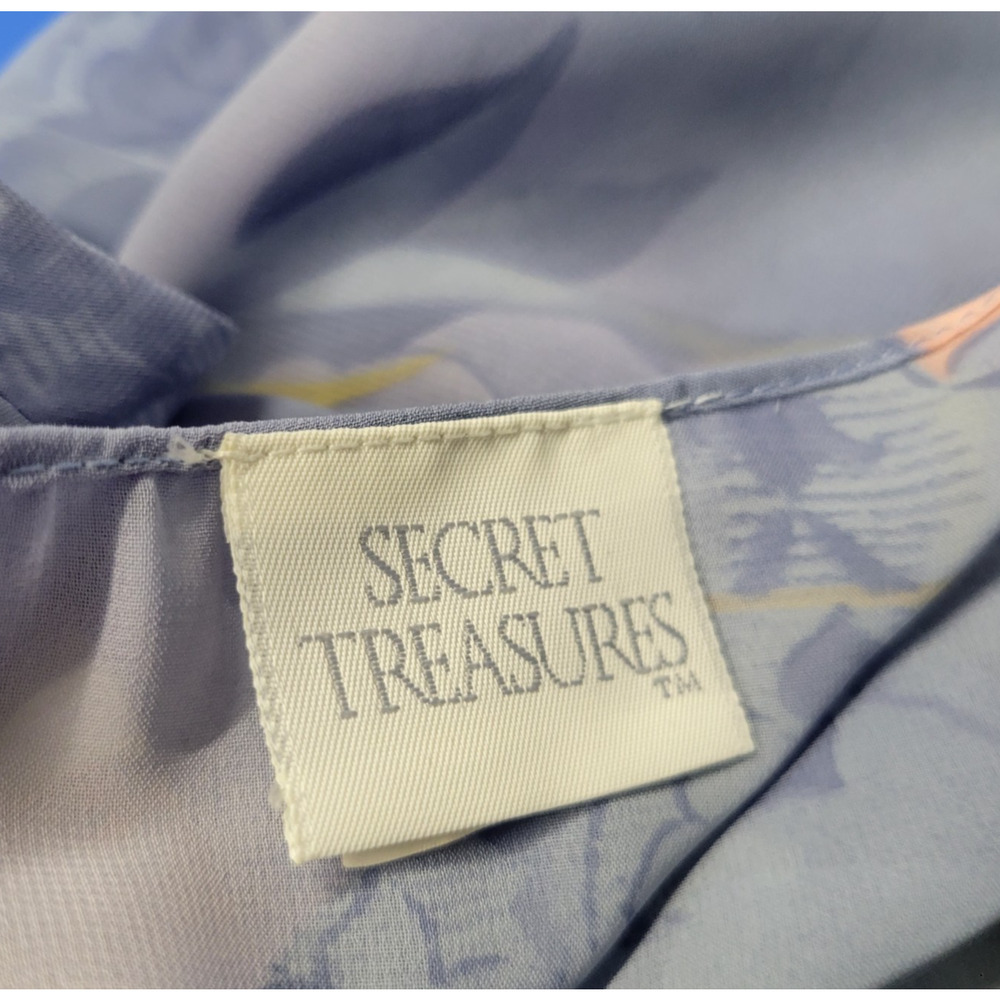Vintage Secret Treasure Lingerie Robe Womens L Blue Floral Belted Sheer 90s Y2K - Picture 3 of 12